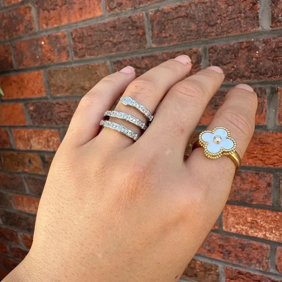 Serpenti Snake Silver Gold Triple Crystal Resizable Ring - Picture 16 of 17